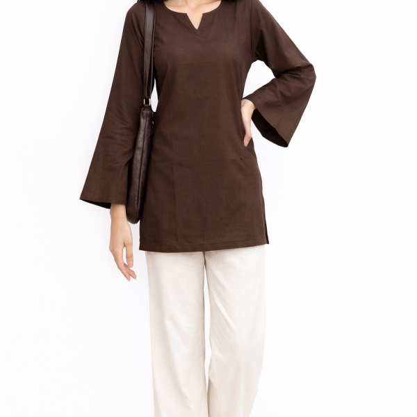 Solid Cotton Kurti - Chocolate Brown