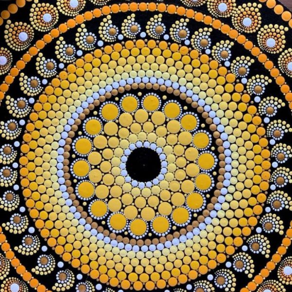 Hand-Painted Dotted Mandala Art Board Black&Yellow(Round)