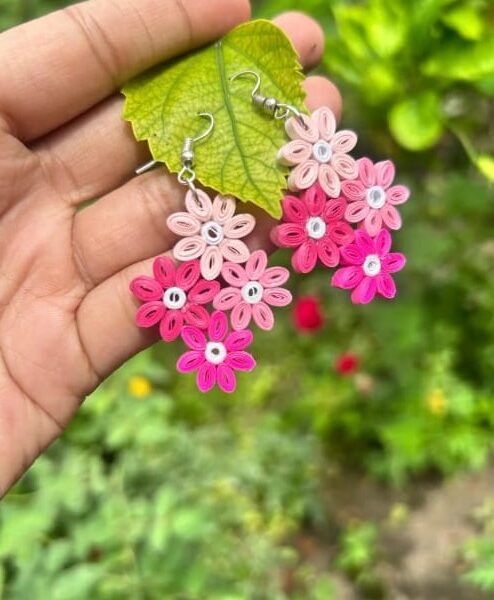 Handmade Paper Quilling Flower Earrings Pink