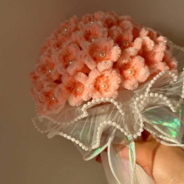 Handmade Pipe Cleaners Lily Bouquet with Pearl Detailing