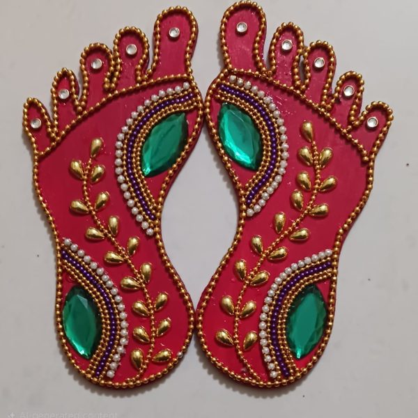 Handcrafted Wooden Lakshmi Charan Paduka (Pair)